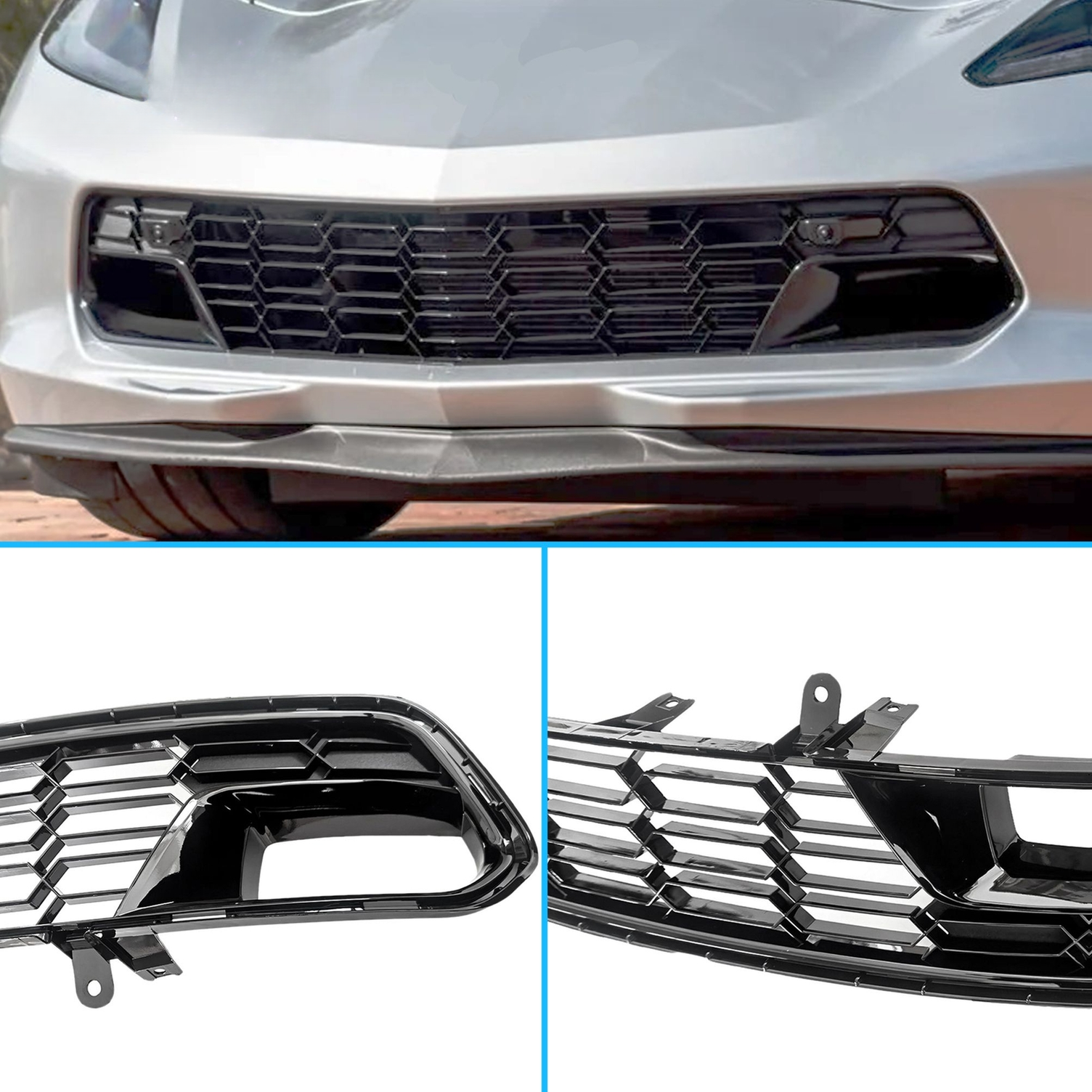 Top Gear Motors Glossy Black Front Bumper Lower Grille Without Camera for 2014-2019 Chevrolet Corvette C7 - Image 3