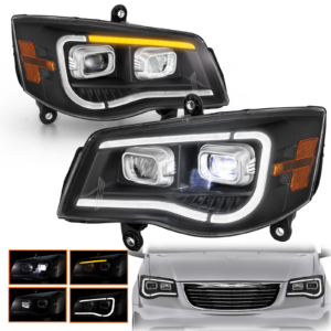 Top Gear Motors Black LED Projector Headlight Pair Driver and Passenger Side for 2008-2016 CHRYSLER Town&Country Clear Lens