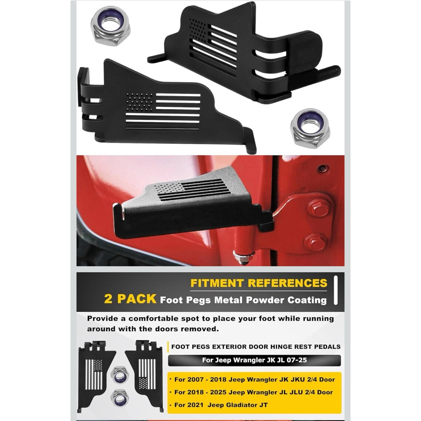 Steel Front Foot Pegs Rest Pedal Exterior Door Hinge For Jeep Wrangler JK JL JT - Image 2