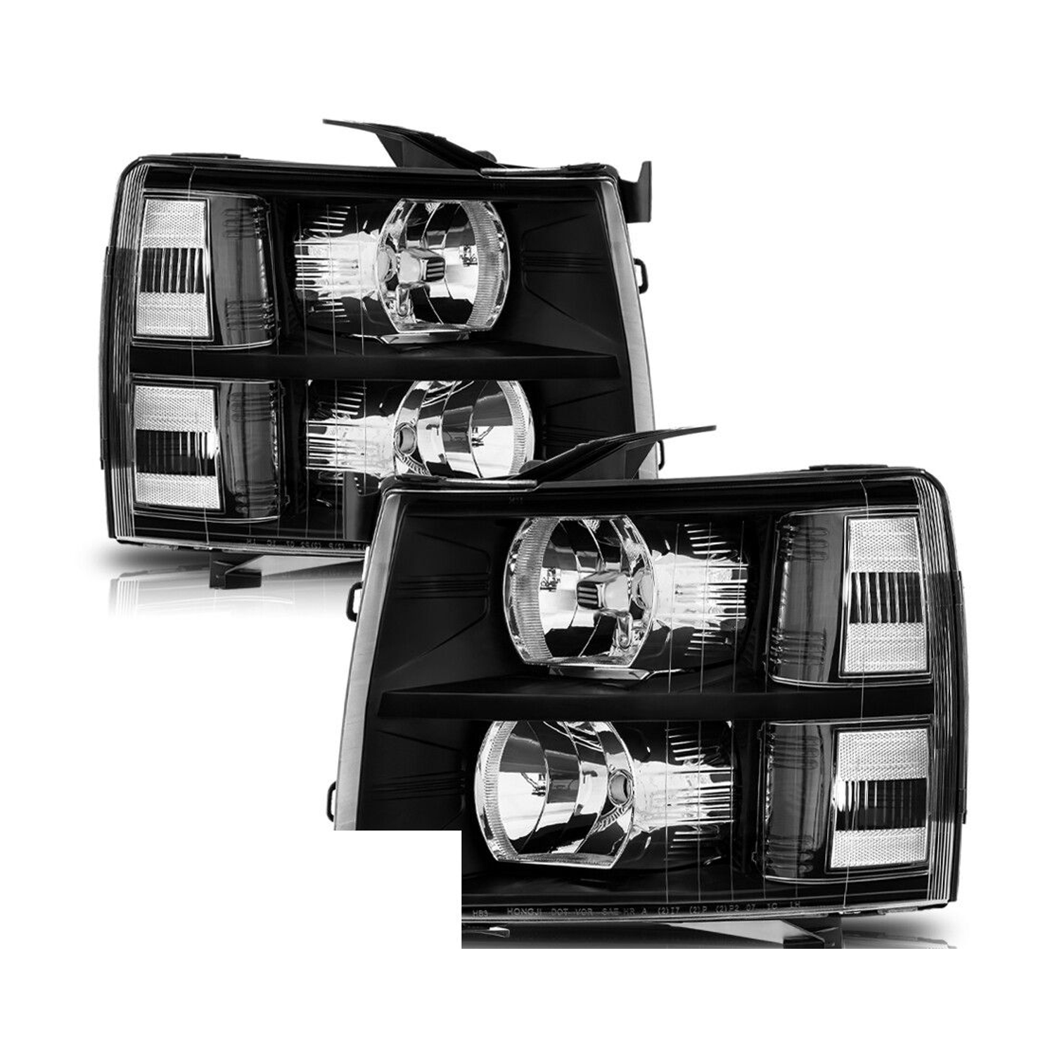 Top Gear Motors Black Housing Headlight Assembly Pair Left and Right for 2007-2013 Chevrolet Silverado 1500 2500HD Direct Replacement