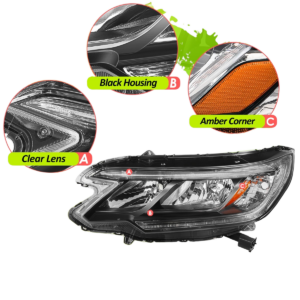 Top Gear Motors Halogen Headlight Assembly with LED DRL for 2005–2016 Honda CR-V EX EX-L SE Driver Side Chrome Housing Clear Lens