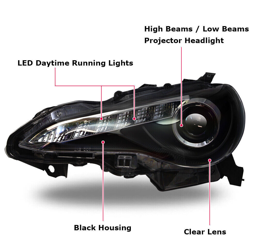 Top Gear Motors Black Projector LED DRL Sequential Headlight Pair for 2013-2016 Scion Fr-s - Image 3