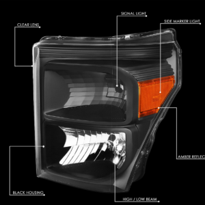 Top Gear Motors of Black Headlights for 2011-2016 Ford F-350, Left & Right