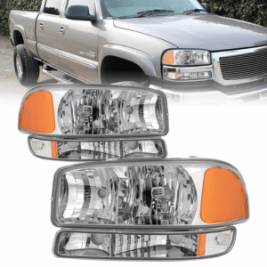 Top Gear Motors Headlights and Bumper Signal Lamps for 1999–2007 GMC Sierra and 2000–2006 Yukon 4-Piece Chrome Set