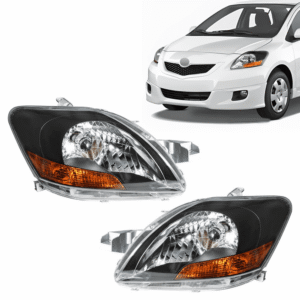 Top Gear Motors Halogen Headlight Assembly Pair Left and Right for Toyota Yaris 2007–2011 Black Housing Direct Replacement