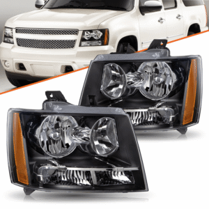Top Gear Motors Headlights for Chevy Avalanche Suburban Tahoe 2007–2014 Black Halogen Headlamp Set
