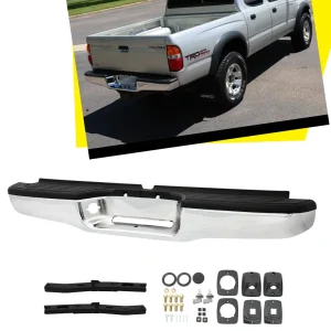 For 1995-2004 Toyota Tacoma Complete Chrome Rear Steel Step Bumper Assembly
