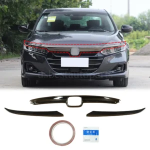 For Honda Accord 21-22 Front Grille Grill Moulding Cover Trims Glossy Black 3Pcs