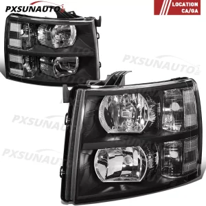 For 2007-2013 Chevy Silverado 1500 2500 HD Black Housing Headlights Left & Right