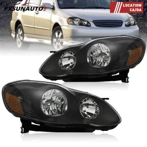 Headlights Assembly Left&Right Side Black Headlamps For 2003-2008 Toyota Corolla