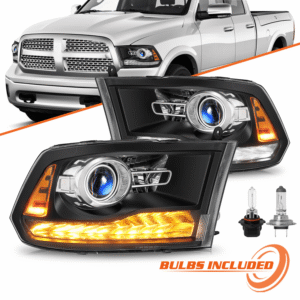 Top Gear Motors Dodge Ram 1500 2500 3500 Projector Headlights 2009–2018 Black Housing with Amber Reflector