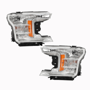 Top Gear Motors Headlight Assembly Set for Ford F-150 2016–2021 Halogen Chrome Housing Clear Lens Left and Right Replacement