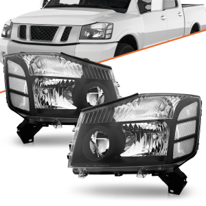 Top Gear Motors Headlights for 2004–2015 Nissan Titan and 2004–2007 Nissan Armada Black Housing Halogen Headlamp Assembly Pair
