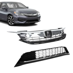 For 2016 2017 Honda Accord Sedan 4D Front Bumper Grille Grill Upper Lower Kit