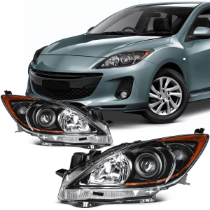 Top Gear Motors Headlights Assembly Left and Right Pair for 2010–2013 Mazda 3 Black Housing with Amber Reflector