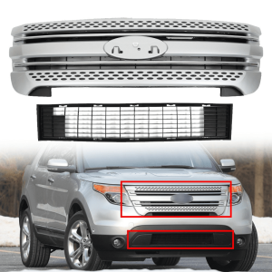 Top Gear Motors Front Upper and Lower Grille Assembly for Ford Explorer 2011–2015 Replacement Grille Set