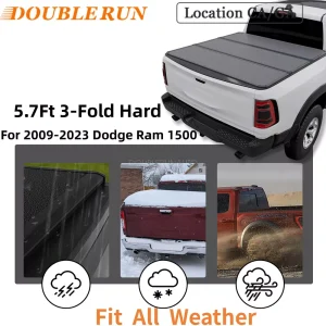 For 2009-2023 Dodge Ram1500 3Fold Hard Truck Bed Tonneau Cover W/LED 5.7/5.8ft