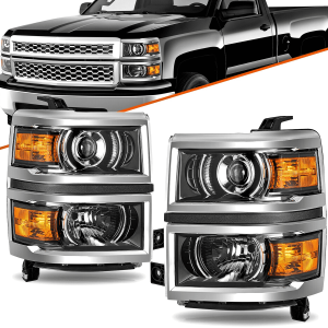 Top Gear Motors Headlights for 2014–2015 Chevy Silverado 1500 Projector Halogen Headlamp Pair with Bulbs