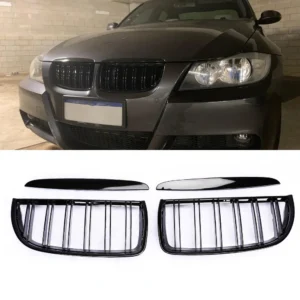 Kidney Dual Slat Grill Grilles For BMW 3 Series E90 E91 Sedan Glossy Black 05-08