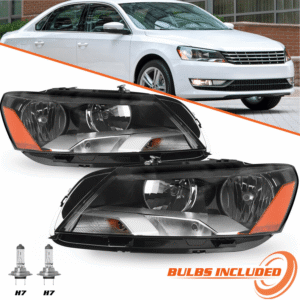 Top Gear Motors Headlight Assembly Pair for 2012–2015 Volkswagen Passat Halogen Left & Right with Bulbs