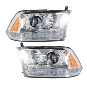 Top Gear Motors Halogen Headlight Assembly Pair with LED DRL for Dodge Ram 1500 2009–2018 Chrome Housing Clear Lens