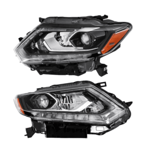 Top Gear Motors Headlight Assembly Pair Left and Right for Nissan Rogue 2014–2016 LED Style Chrome Housing Clear Lens