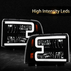 LED DRL Headlights For 2005 2006 2007 Ford F250 F350 F450 Super Duty Headlamps