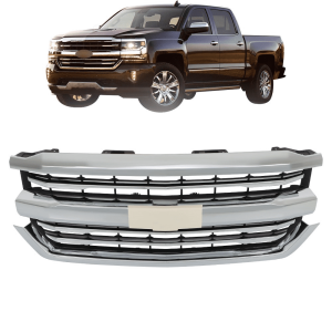 Top Gear Motors Front Bumper Grille with Chrome Trim for Chevrolet Silverado 1500 2016–2018 Replacement Grille