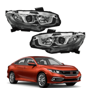 Top Gear Motors Halogen Headlight Assembly Set for Honda Civic 2016–2020 with LED DRL Chrome Housing Left and Right Replacement