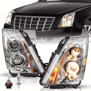 Top Gear Motors Headlight Assembly Pair for 2008–2014 Cadillac CTS Chrome Housing Amber Corner Halogen Left & Right with Bulbs