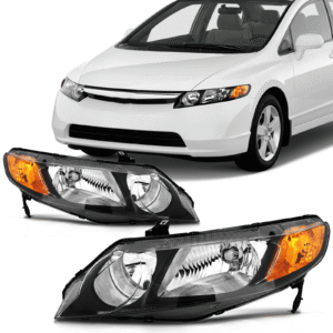 Top Gear Motors Headlight Assembly Pair for 2006–2011 Honda Civic Sedan 4-Door Black Housing Set