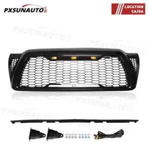 For 2005-2011 Toyota Tacoma Front Bumper Hood Upper Mesh Grille LED Grill Black