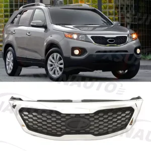 Bumper Upper Grill For 2011 2012 2013 Kia Sorento Chrome Black Grille Honeycomb