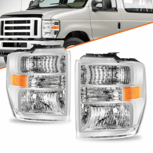 Top Gear Motors 2008-2014 Ford E-150 E-250 E-350 E-450 Front Upper Left and Right Halogen Headlight Assembly Pair