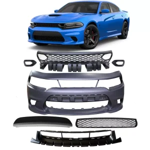 Front Bumper Cover W/Upper Lower Grille Fog Light Fit For 15-23 Dodge Charger