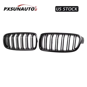 2pcs Grille Gloss Black Front Hood Kidney For BMW 3-Series F30 2012-2015