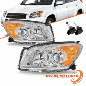 Top Gear Motors Headlight Assembly Pair with Bulbs for 2009–2012 Toyota RAV4 Halogen Chrome