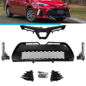 Front Bumper Upper Lower Grille LED Fog Lights For 2017-2019 Toyota Corolla SE