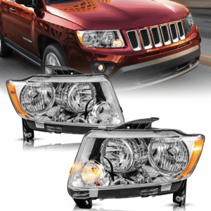 Top Gear Motors Halogen Headlights for 2011–2013 Jeep Grand Cherokee & 2011–2017 Jeep Compass Left & Right Pair Chrome Housing