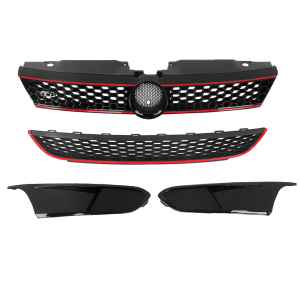 Top Gear Motors Front Upper and Lower Grille Set for VW Jetta MK6 2011–2014, GLI Style, Black with Red Trim, Direct Replacement