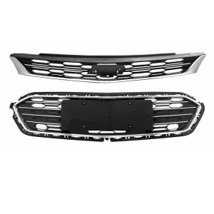 Top Gear Motors Front Upper and Lower Bumper Grille for Chevrolet Cruze 2016–2018 Chrome and Black Replacement Grille Set