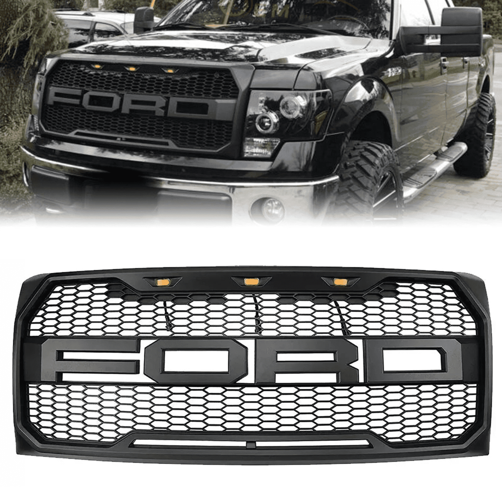 Top Gear Motors Raptor Style Front Bumper Grill for Ford F150 2009-2014, Black, ABS Plastic