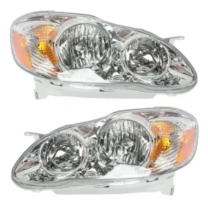 For Toyota Corolla Replacement Driving Headlights Lamps Pair Chrome Amber 03-08