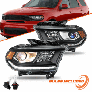Top Gear Motors Projector Headlights for Dodge Durango 2014–2020 Halogen with LED DRL Black Left and Right Assembly Pair