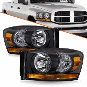 Top Gear Motors Headlights for Dodge Ram 1500, 2500, 3500 2006–2008 Black Left and Right Headlamp Assembly Set