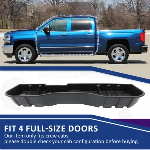 Black Pickup Underseat Storage Box for 07-18 Chevy Silverado 07-19 GMC CREW CAB